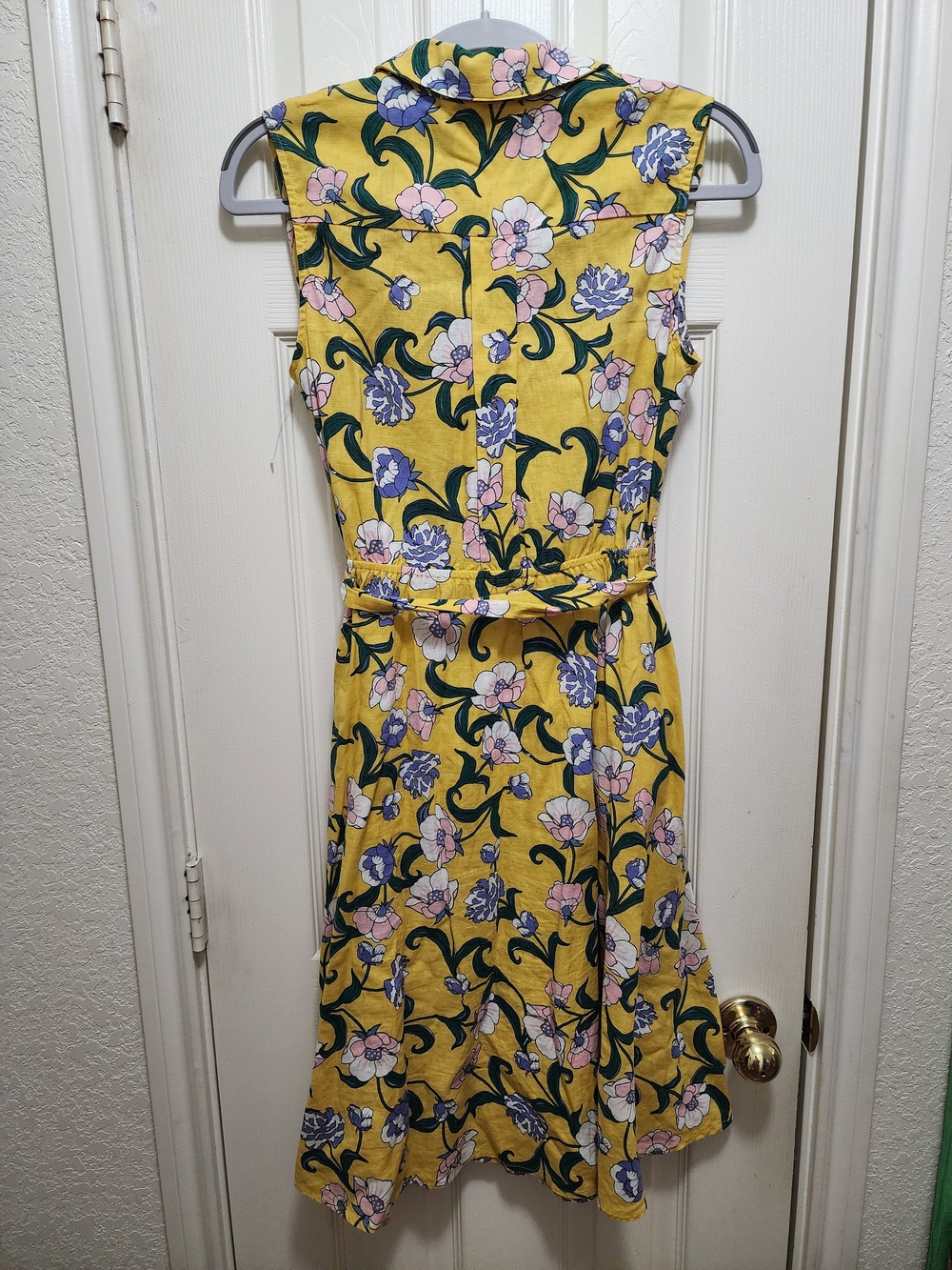 Moon River Yellow Floral Linen Blend Tie-Waist Dress Size Small - Picture 4 of 4